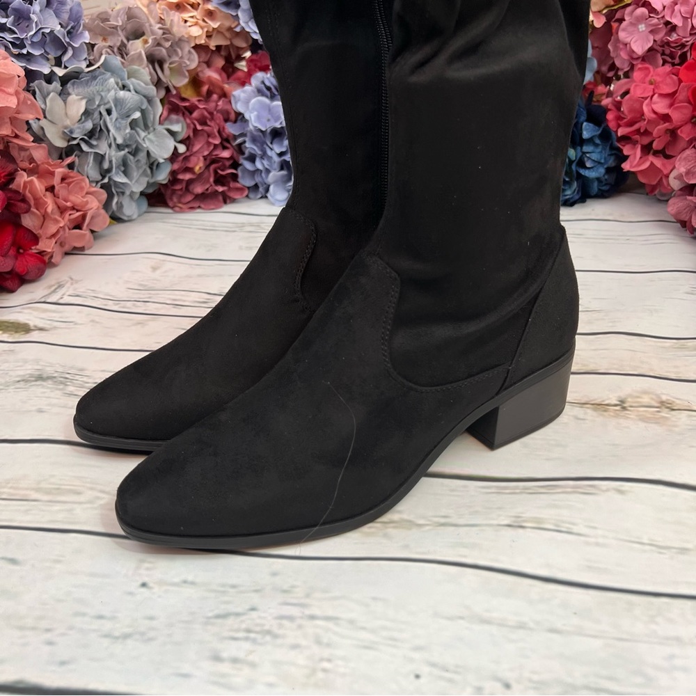 Black Over-the-Knee Faux Suede Heeled Boot - Picture 12 of 16